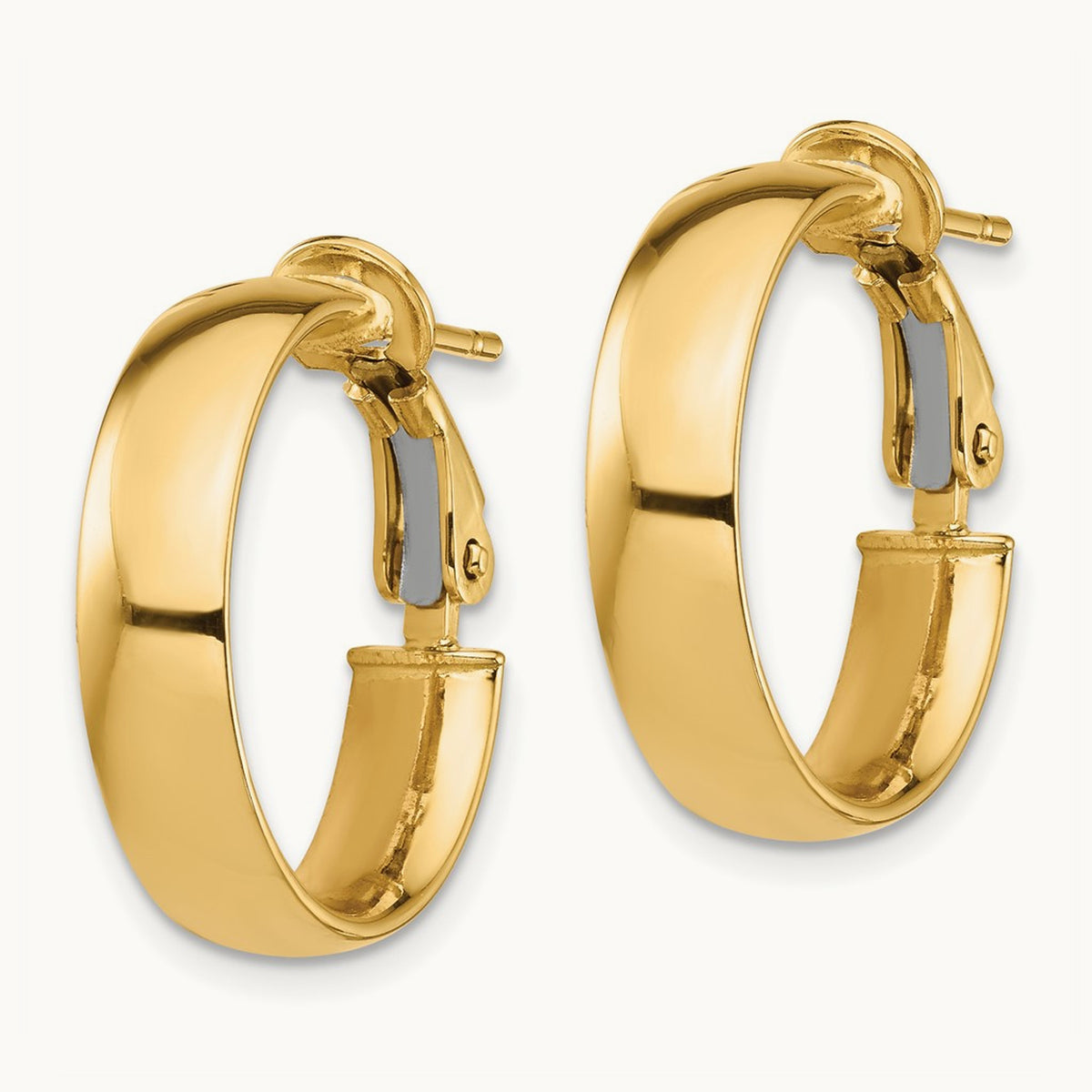 High Polished Omega Back Hoop Earrings — 14K Yellow Gold, 5mm