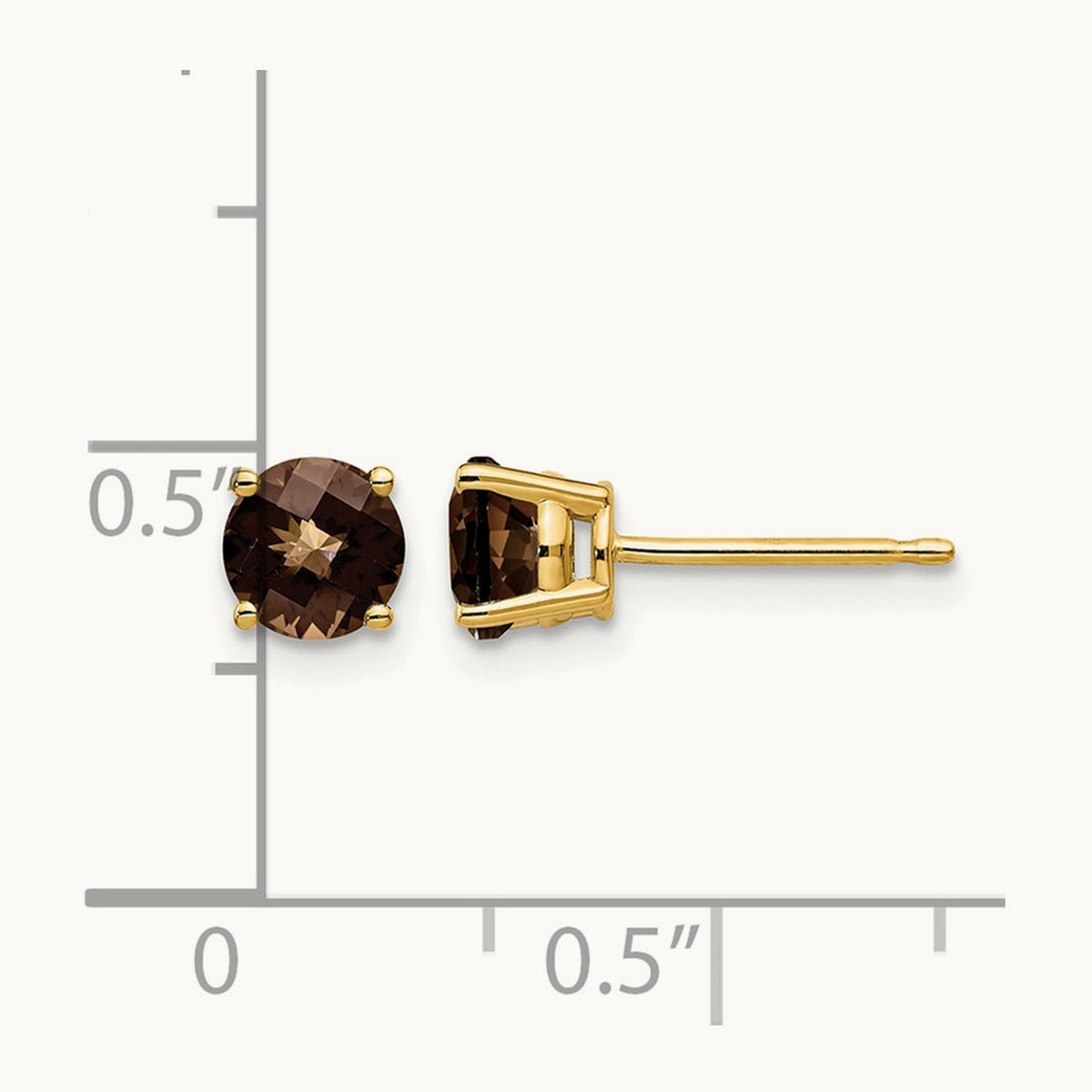 Round Checker-Cut Smoky Quartz Earrings, 5mm, 14K