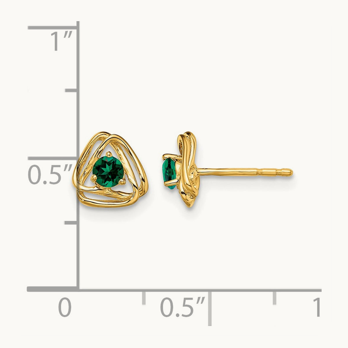 Created Emerald Post Earrings — 14K Yellow Gold