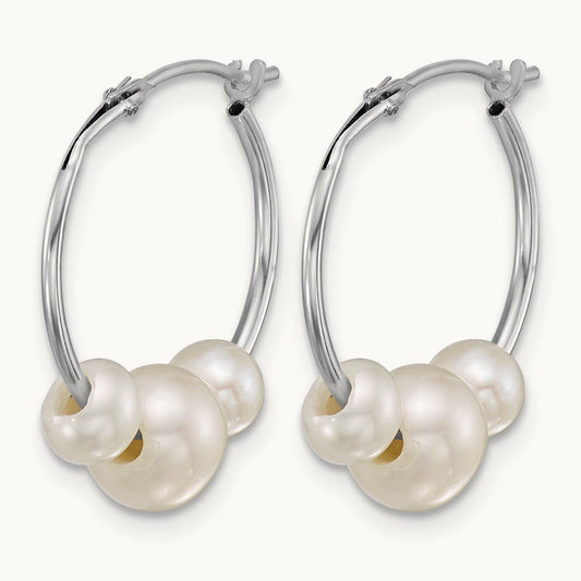 WG 6- Semi-Rnd Freshwater Cultured Pearl Hoop Earrings, 8mm, 14K