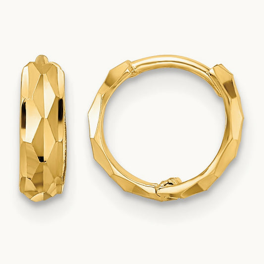 Diamond-cut Hinged Hoop Earrings — 14K Yellow Gold