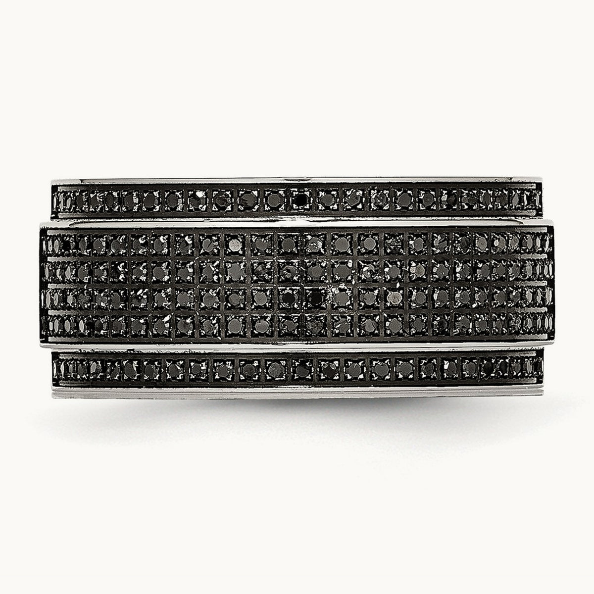 Polished 1/2ct Black Diamond Ridged Edge Band, 10mm, Stainless Steel