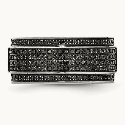 Polished 1/2ct Black Diamond Ridged Edge Band, 10mm, Stainless Steel