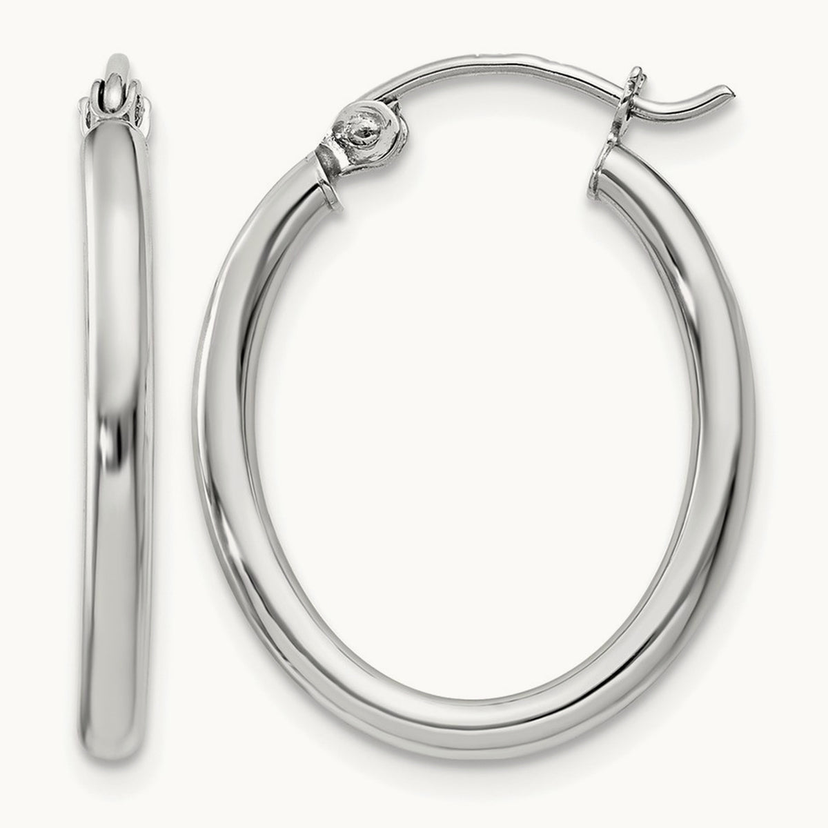 Polished Oval Tube Hoop Earrings, 2mm, 14K White Gold