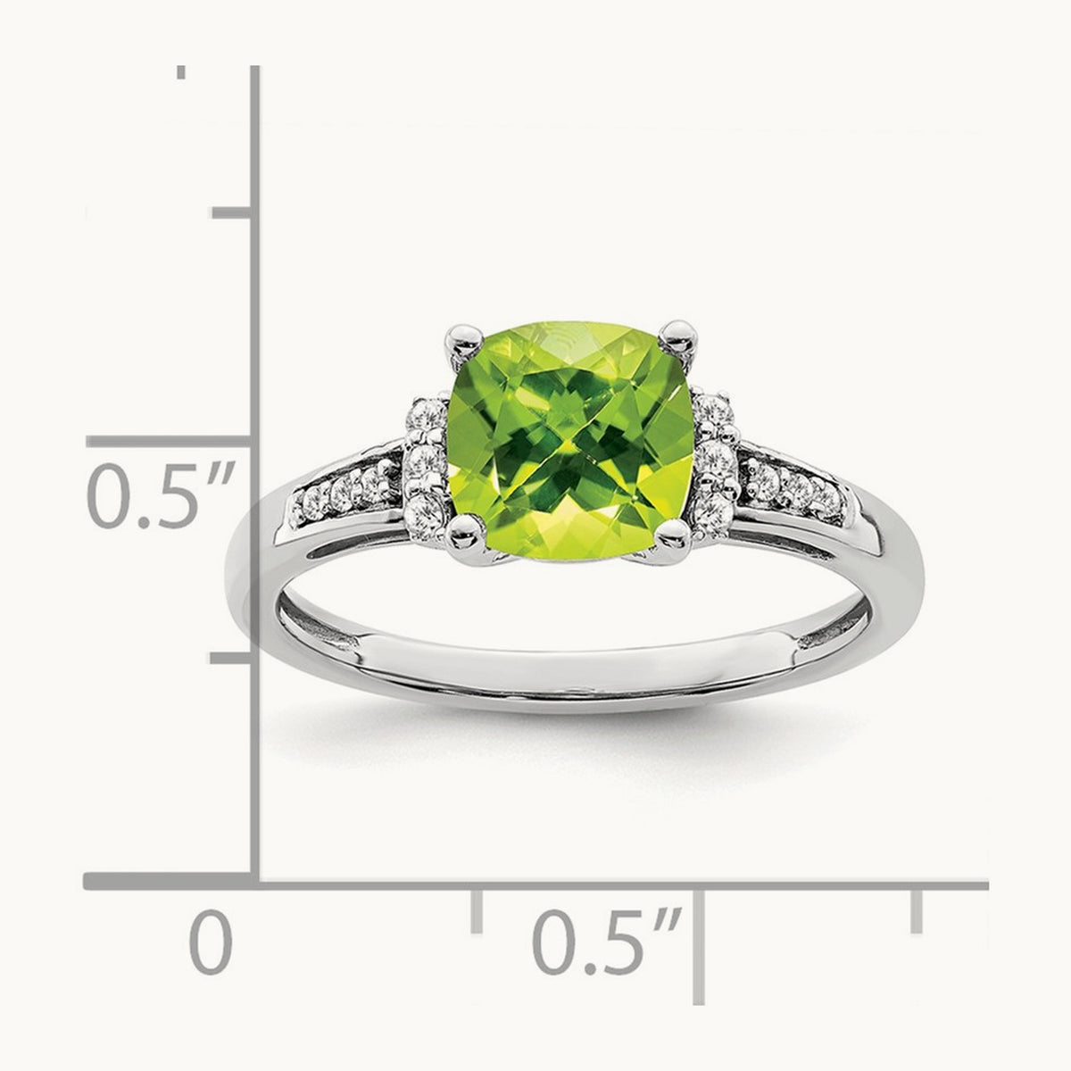 Cushion Peridot and Diamond Ring, 14K White Gold