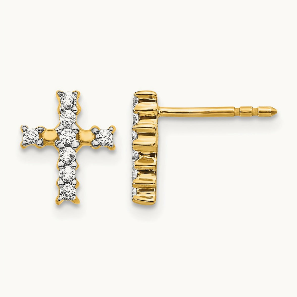Cross Post Earrings, 0.10-0.20 ct tw Lab-Grown Diamond — 1/5 ct, 14K Yellow Gold