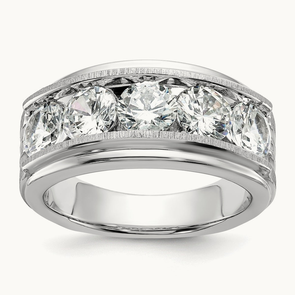 5 Stone Men's Ring, 3.50 ct tw Lab-Grown Diamond — 14K White Gold