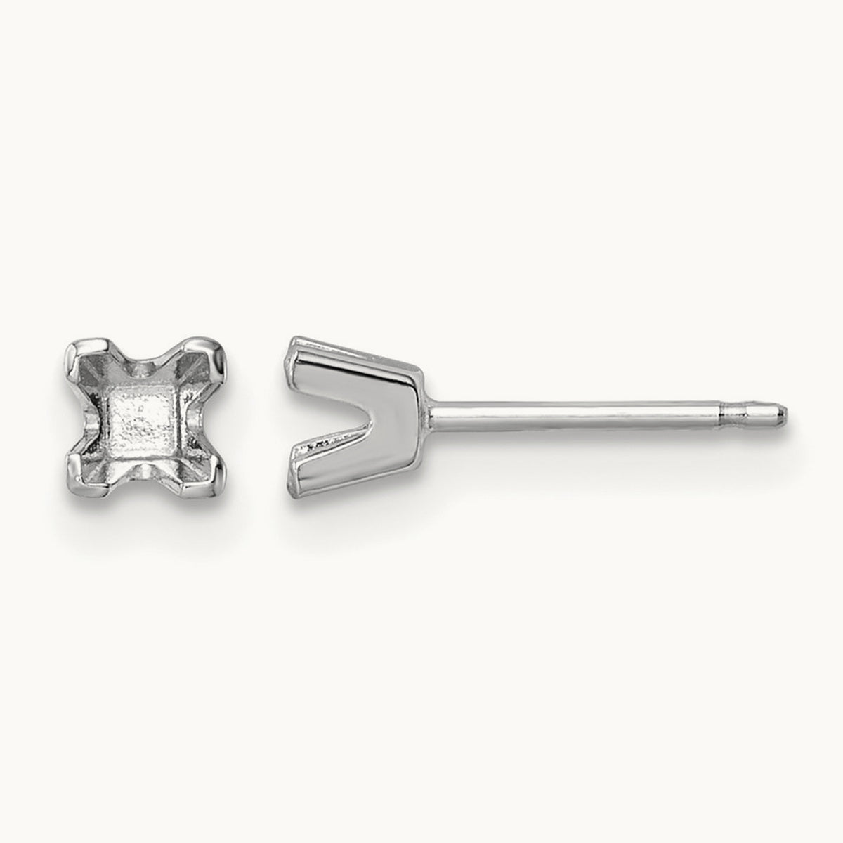 Princess Cut Stud Earring Mountings, 3.25mm, 14K White Gold