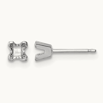 Princess Cut Stud Earring Mountings, 3.25mm, 14K White Gold