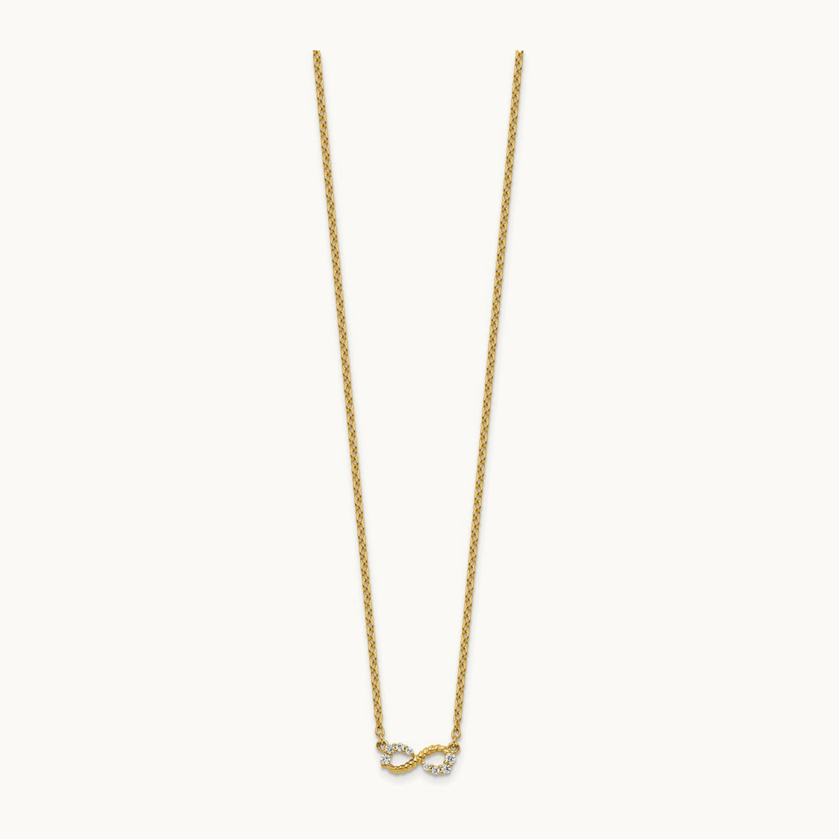Polished and Beaded Diamond Infinity Necklace, 14K
