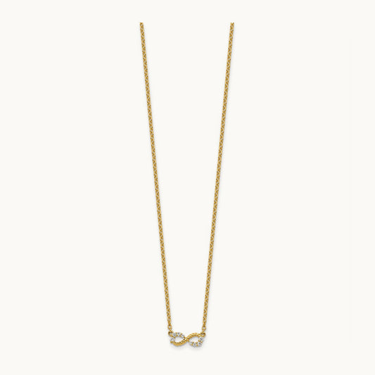 Polished and Beaded Diamond Infinity Necklace, 14K
