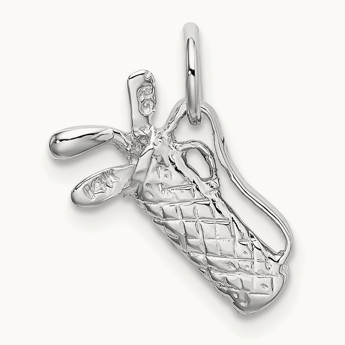 Solid Polished 3-D Golf Bag/Clubs Charm, 14K White Gold