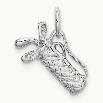 Solid Polished 3-D Golf Bag/Clubs Charm, 14K White Gold