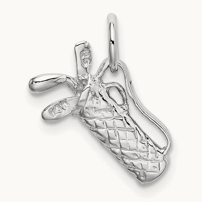 Solid Polished 3-D Golf Bag/Clubs Charm, 14K White Gold