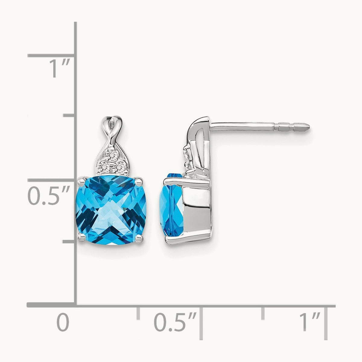 Checkerboard Blue Topaz and Diamond Earrings — 14K White Gold