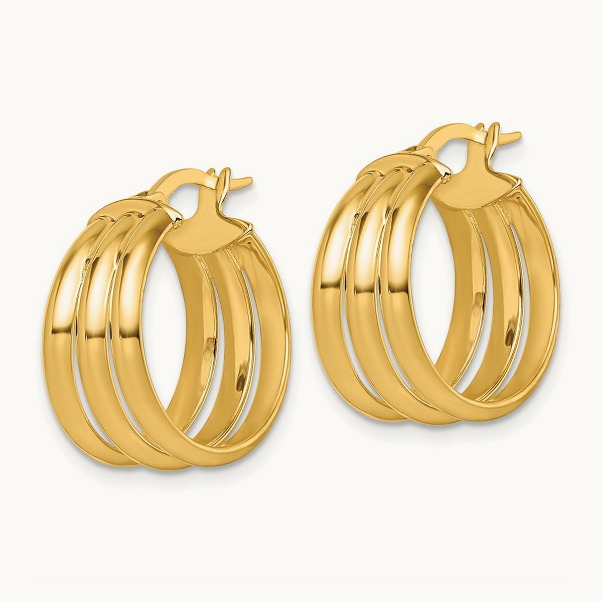 Polished Triple Row Hoop Earrings, 14K