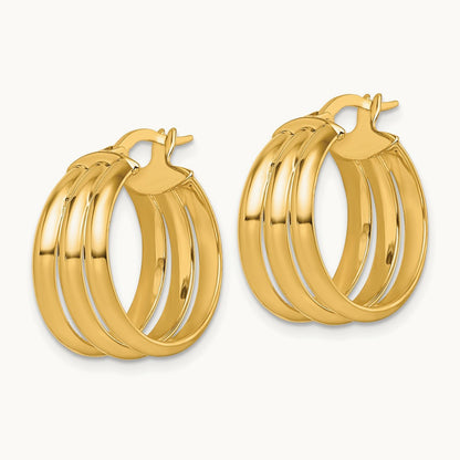 Polished Triple Row Hoop Earrings, 14K