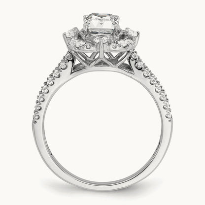 Vintage 1ct Emerald Halo Dia Semi-Mount Ring, 14K White Gold