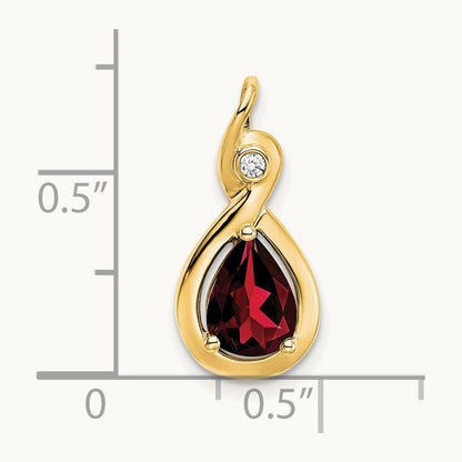 Pear Garnet and Diamond Pendant — 14K Yellow Gold