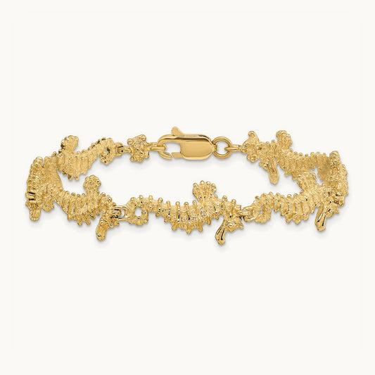 Textured 3-D Seahorse Bracelet, 14K
