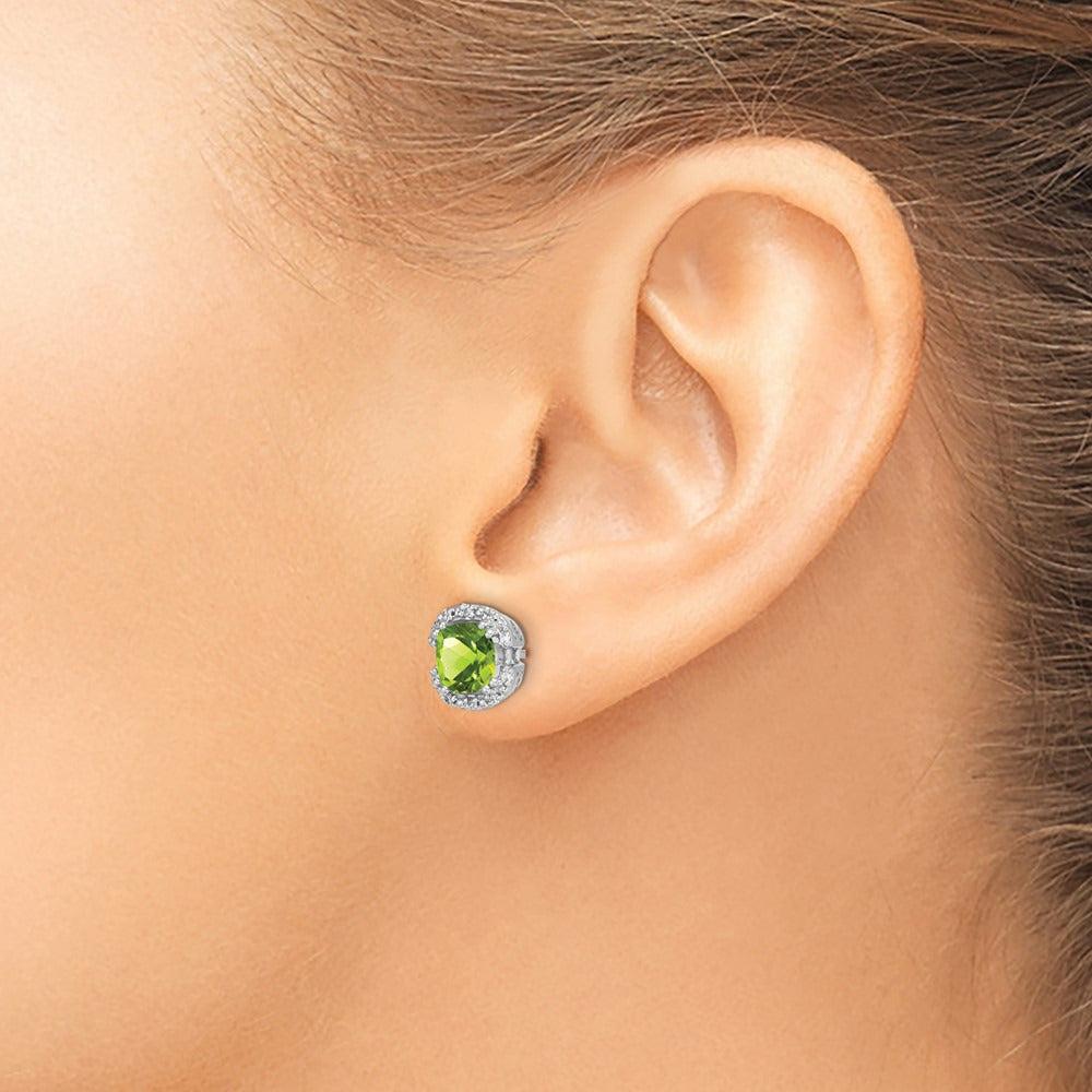 Cushion Peridot and Diamond Halo Earrings — 8.9mm