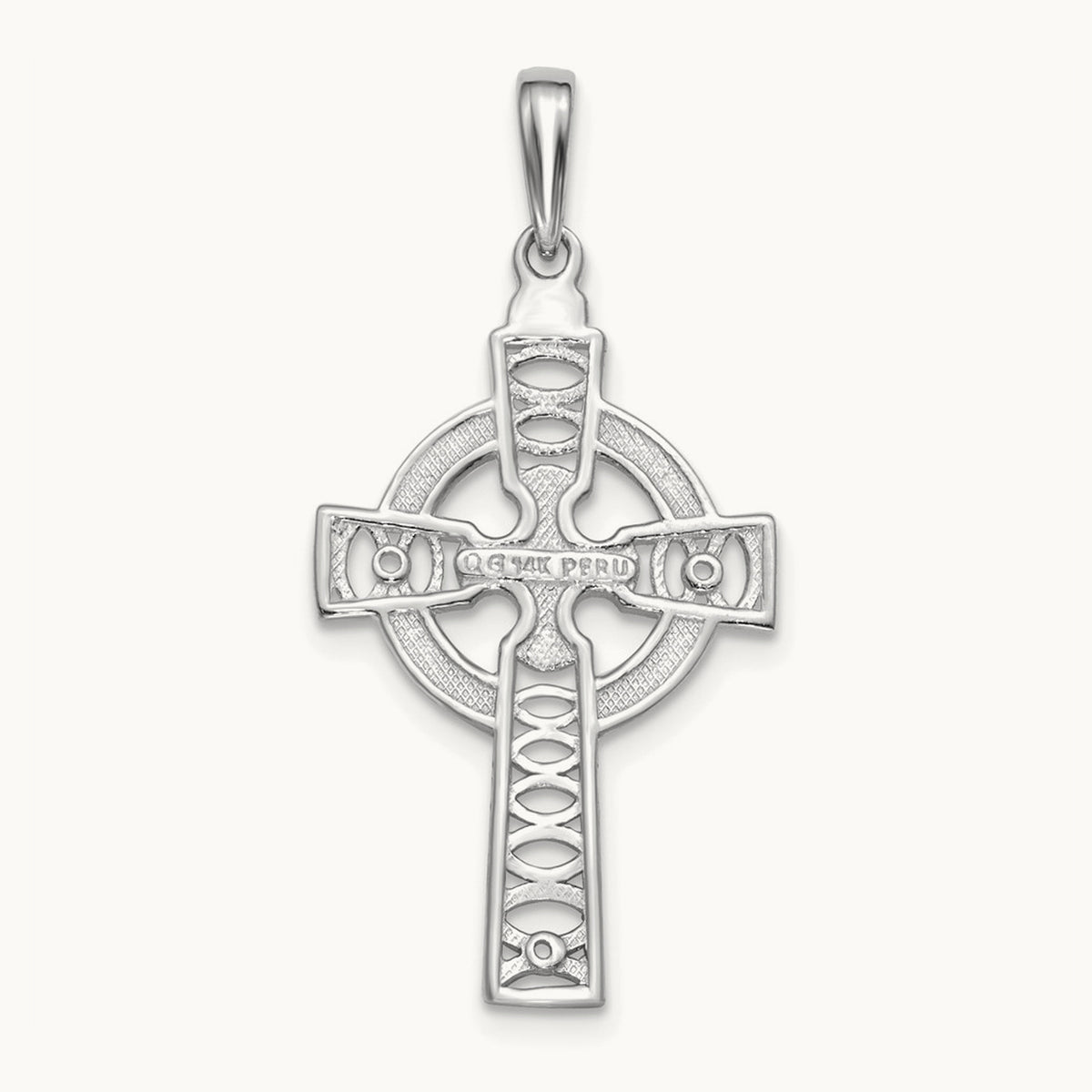 Celtic Cross with Eternity Circle Pendant — 14K White Gold