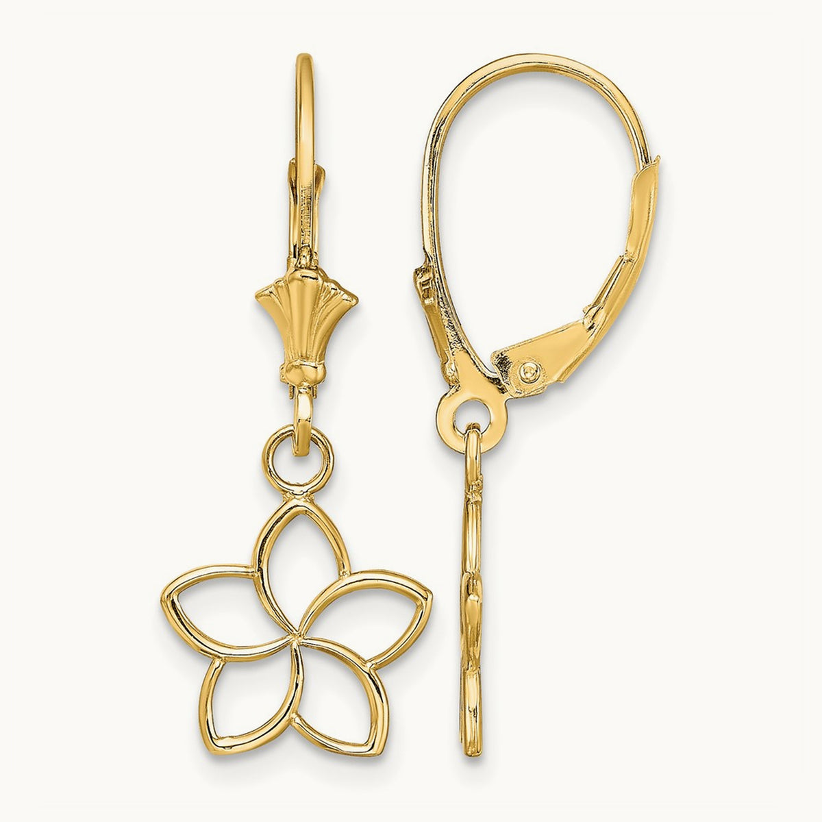 Polished Cut-Out Flower Leverback Earrings — 14K Yellow Gold