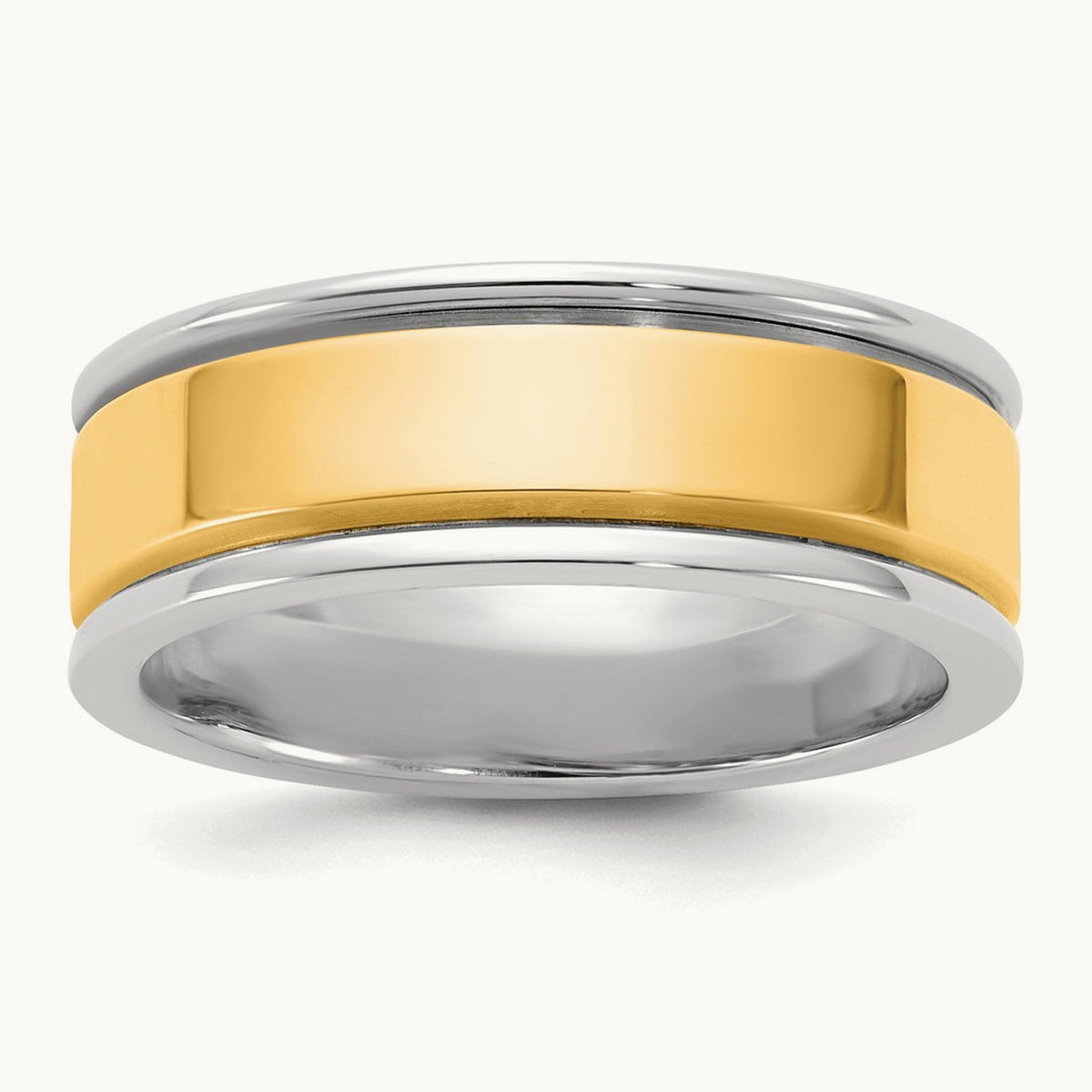 W/Y Step Up Beveled Wedding Band, 7mm, 14K Two-tone