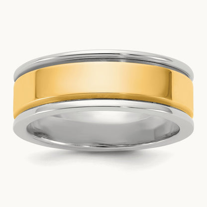 W/Y Step Up Beveled Wedding Band, 7mm, 14K Two-tone