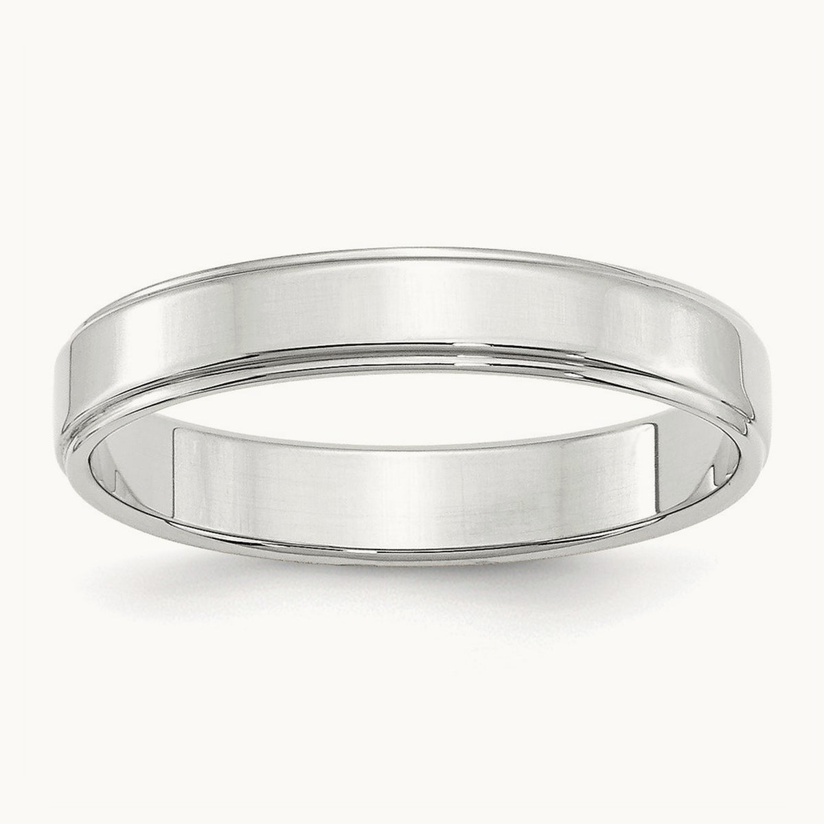 Flat with Step Edge Band, 4mm, 10K White Gold
