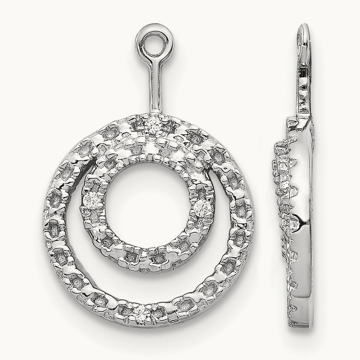 Double Circle Diamond Earring Jackets — 14K White Gold