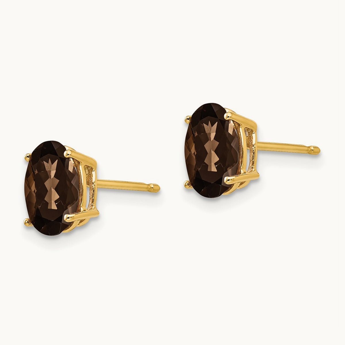 8x6 Oval Checker-Cut Smoky Quartz Earrings, 14K