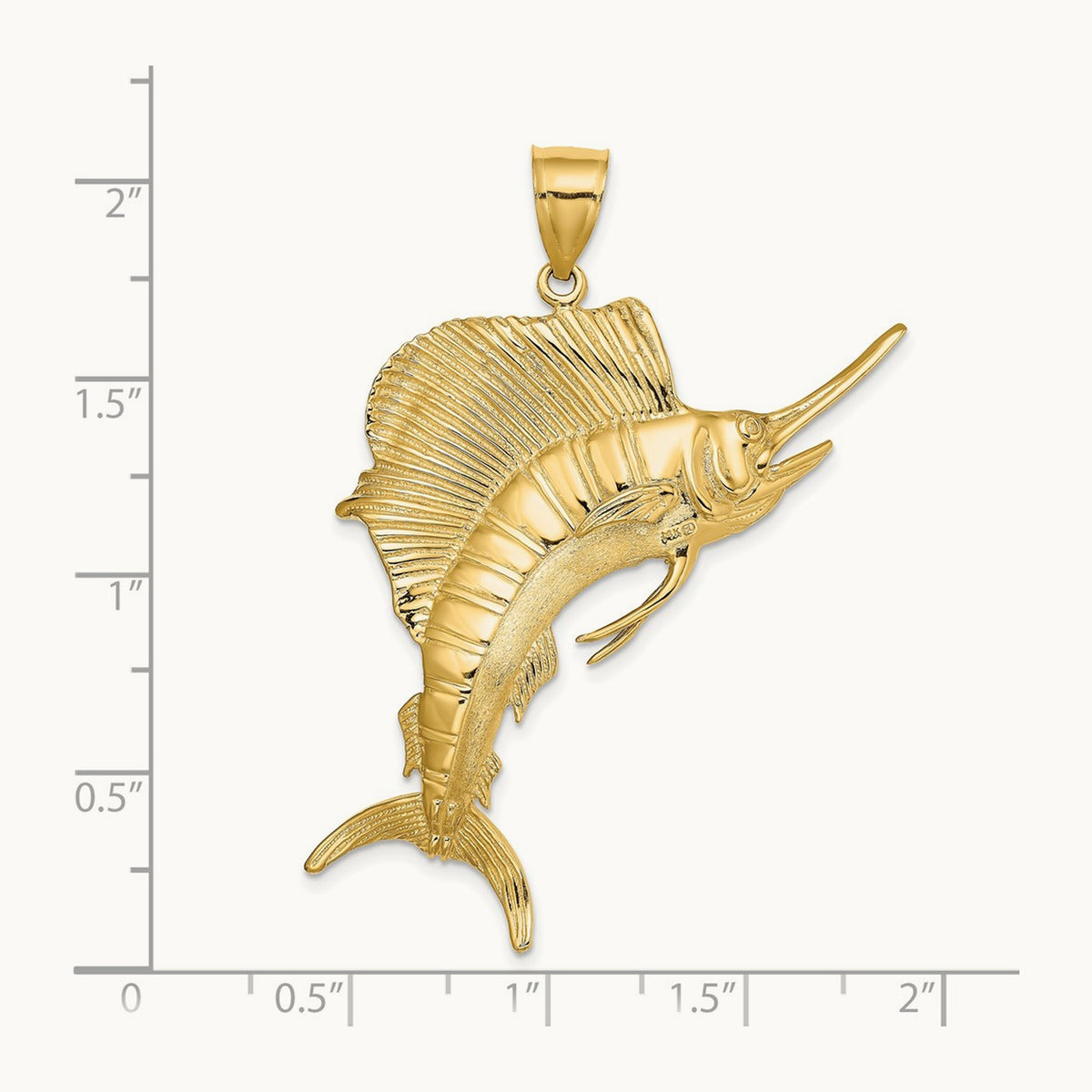 3-D Polished Textured Sailfish Charm, 14K