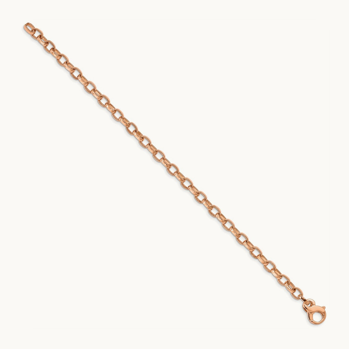 Fancy Link w/ Ridged Edges Bracelet, 5.0mm, 14K Rose Gold