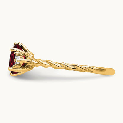 Polished Diamond and Lab Created Ruby Twisted Ring — 14K Yellow Gold