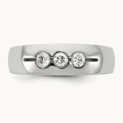 IB Goodman Mens Polished Complete 3-Stone 1/3ct Diamond Ring, 14K White Gold