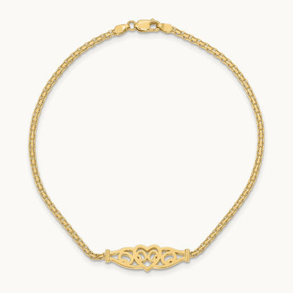 Polished Filigree Heart 9in Anklet, 14K
