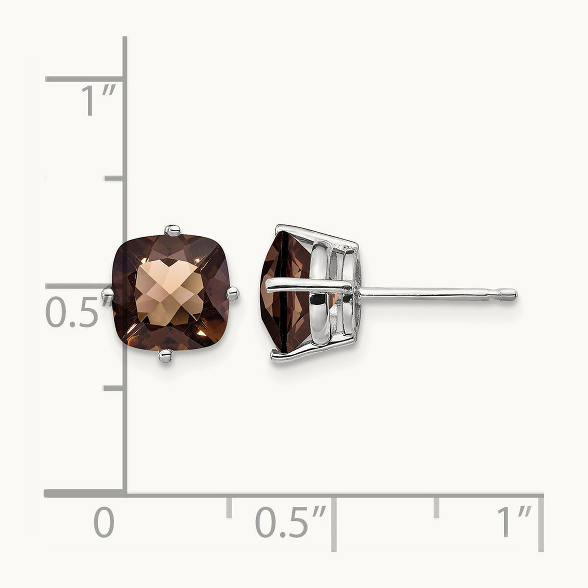 Cushion Checker-Cut Smoky Quartz Earring — 14K White Gold