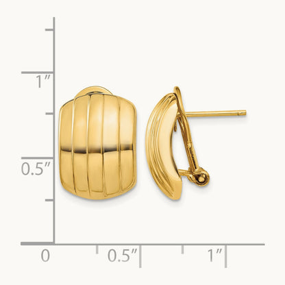 Polished Ribbed Omega Back Post Earrings, 14K