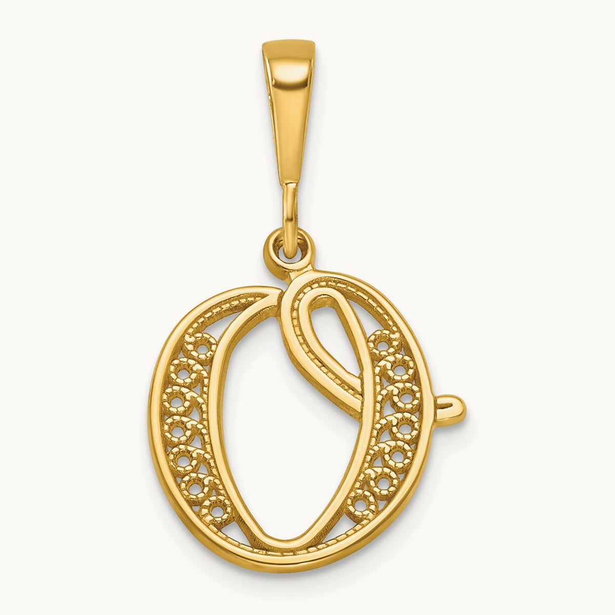 Polished Script Filigree Initial Pendant — O