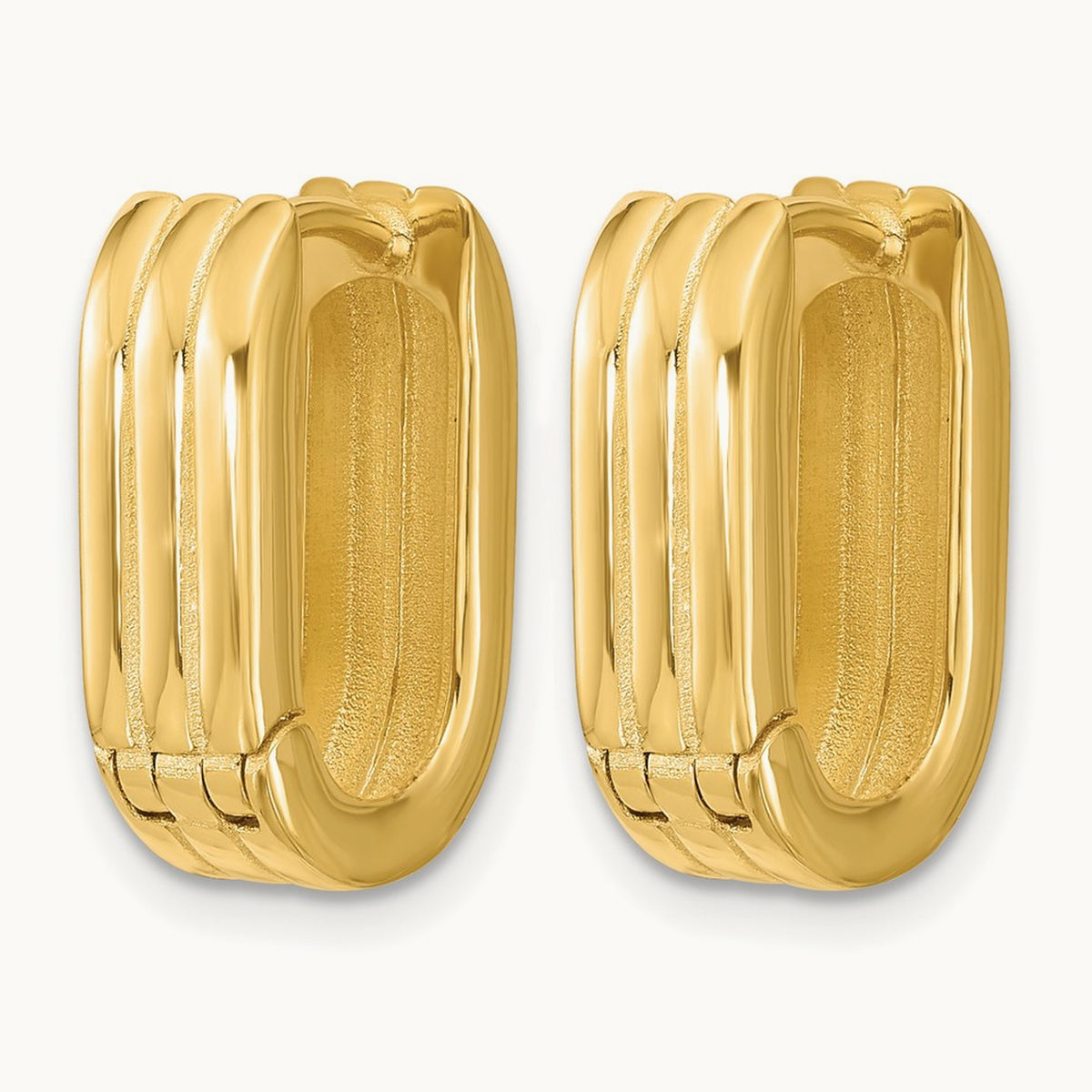 Polished / Grooved Hinged Huggie Hoop Earrings, 14K — Leslie's