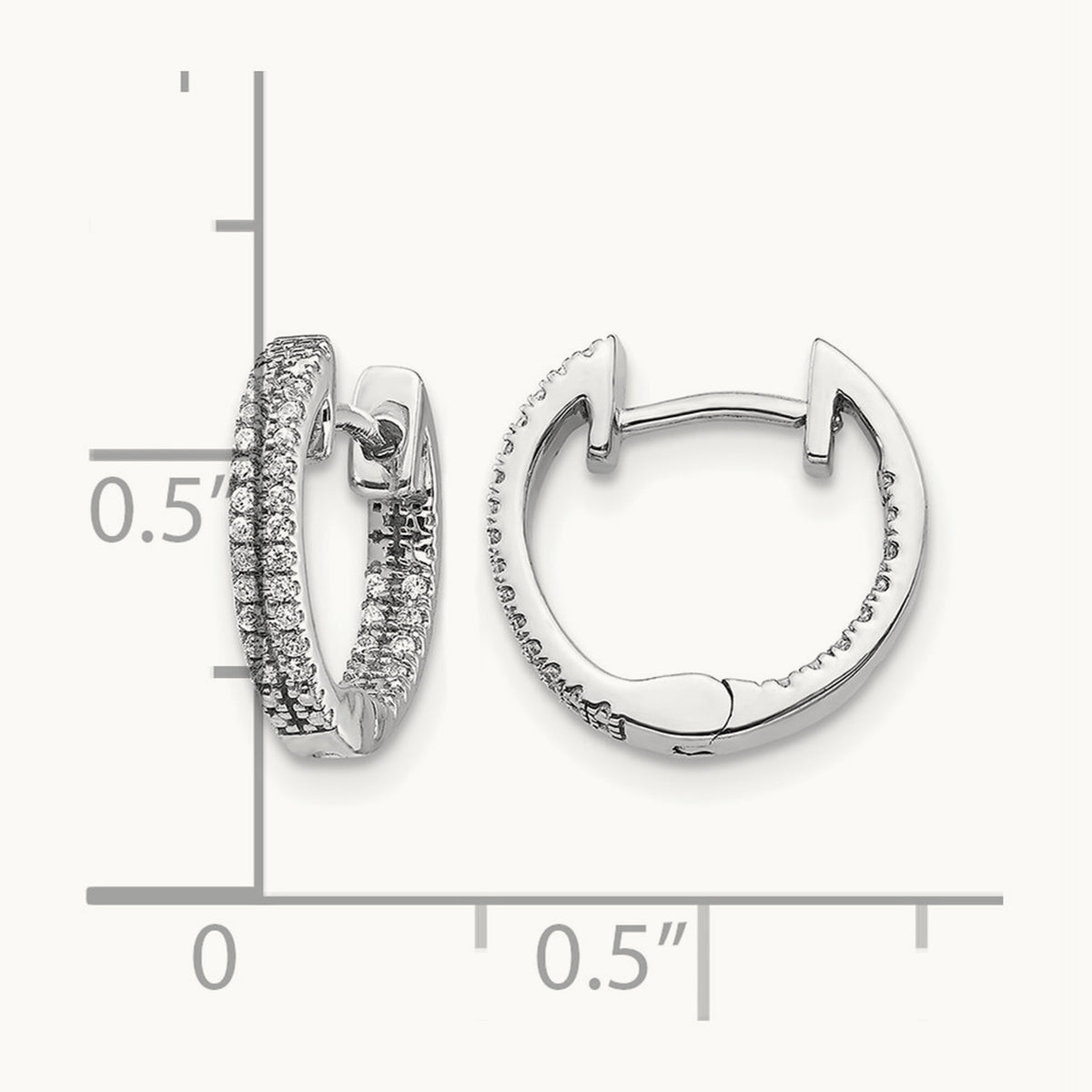 14K White Gold In/Out Diamond Hinged Hoop Earrings