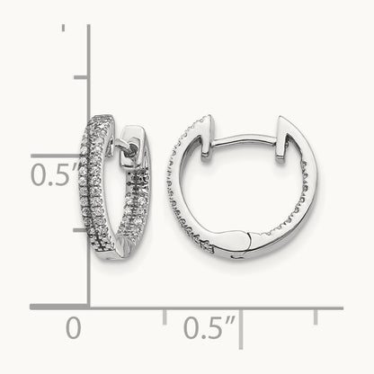 14K White Gold In/Out Diamond Hinged Hoop Earrings