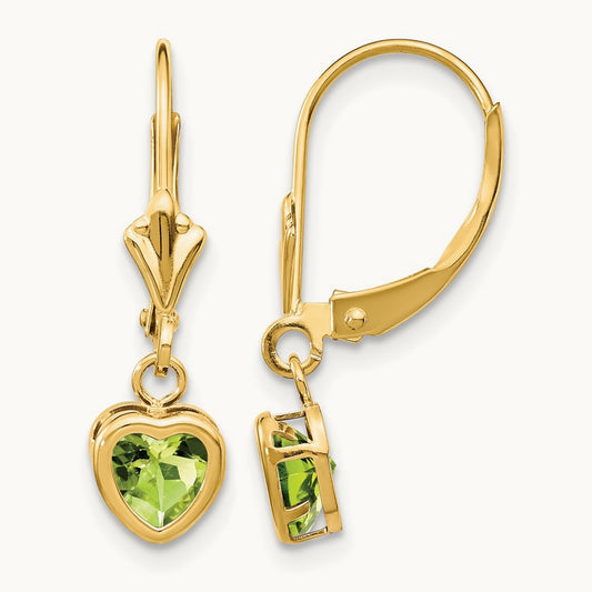 Heart Peridot Earrings, 5mm, 14K
