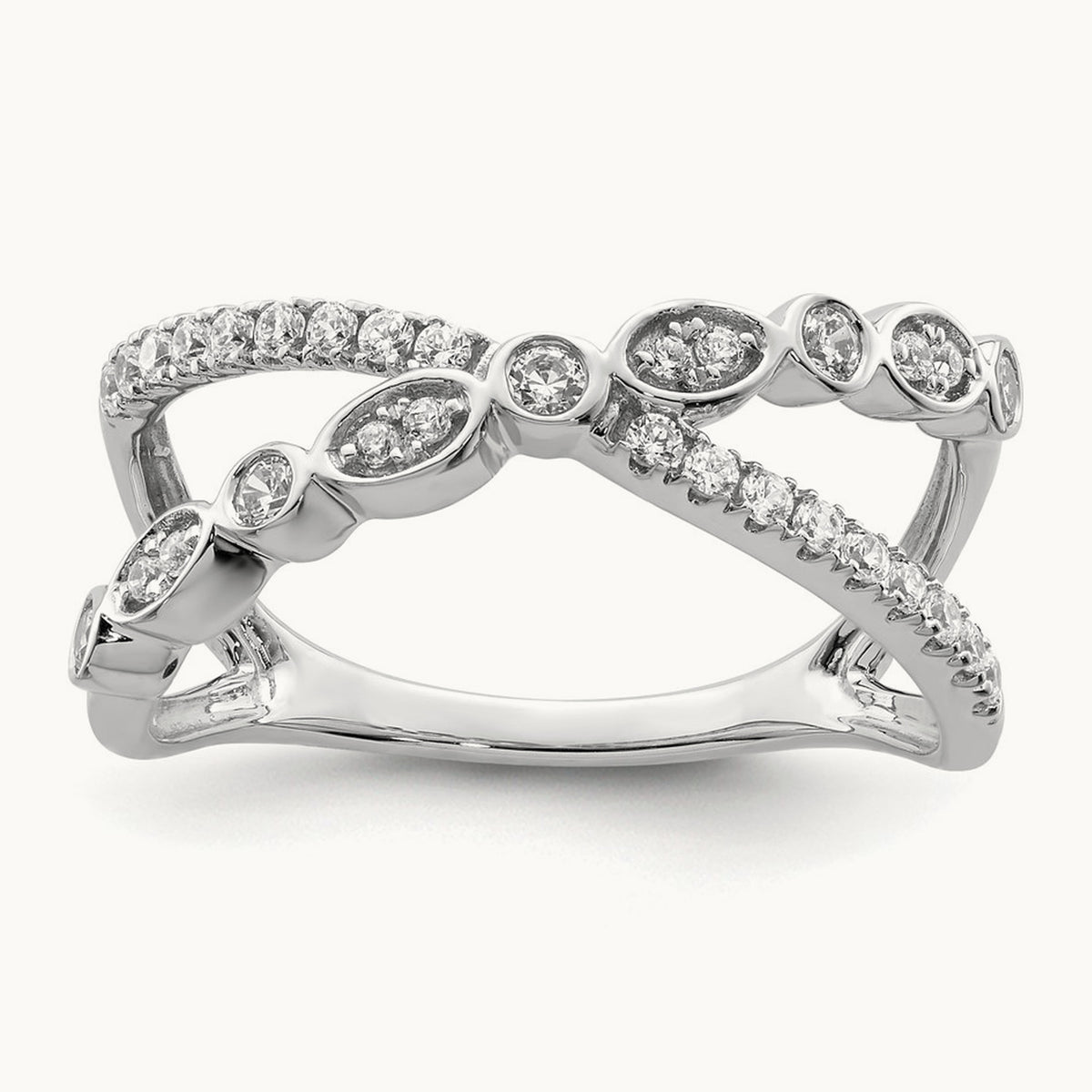 Polished Criss Cross Diamond Ring, 14K White Gold