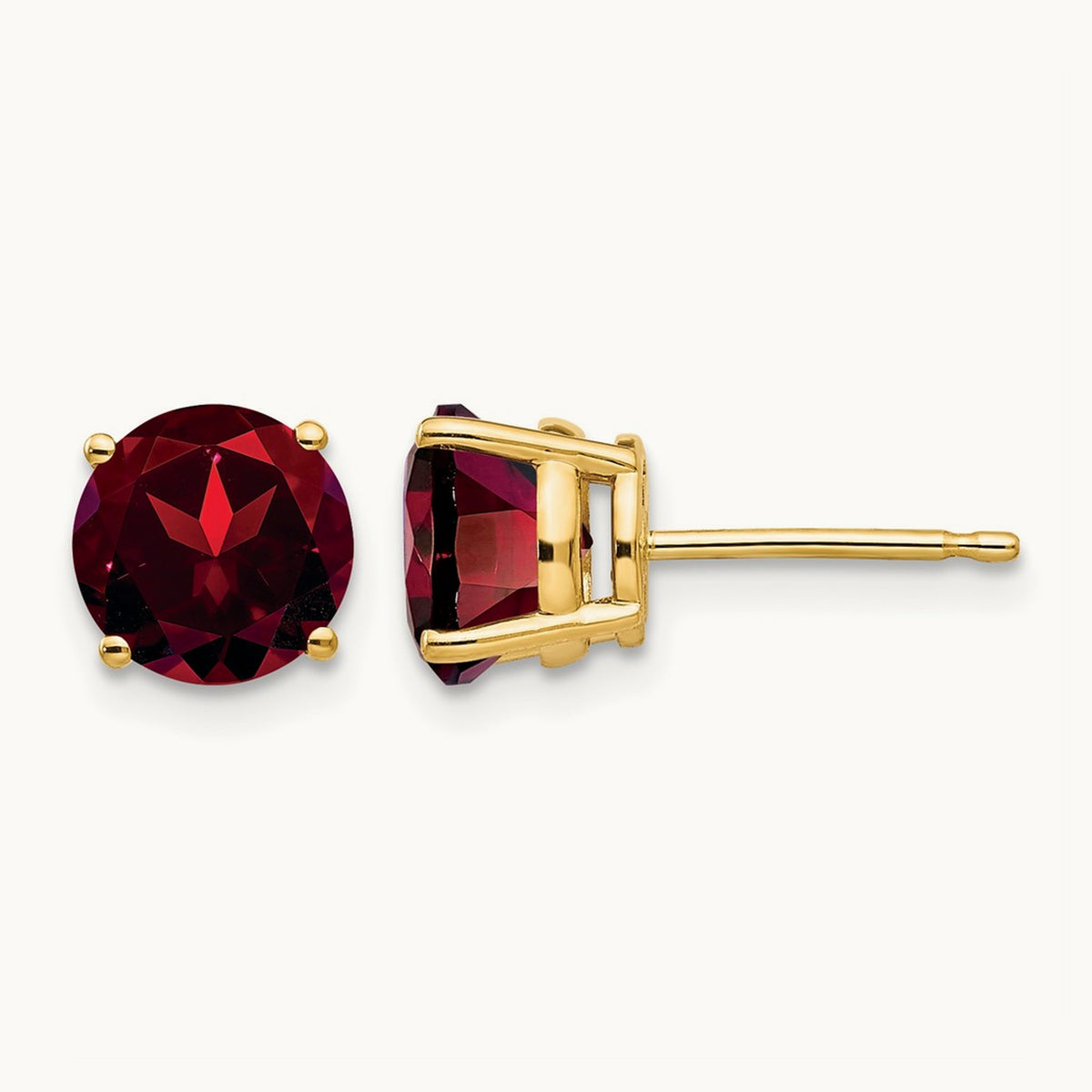 Garnet Post Earrings, 7mm, 14K