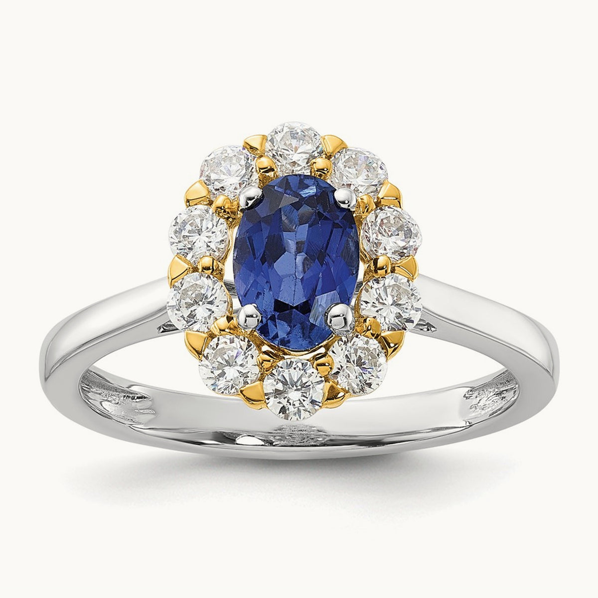 Created Sapphire Halo Ring — 14K Two-Tone, 7
