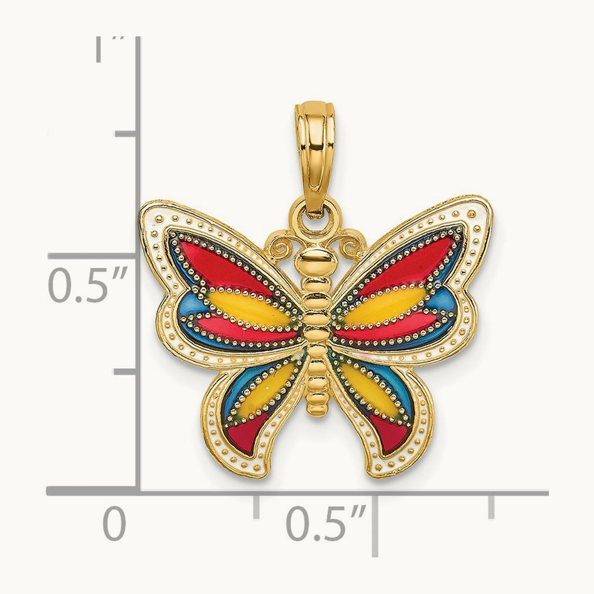 w/Multi-Color Enameled Beaded Wings Butterfly Charm, 14K