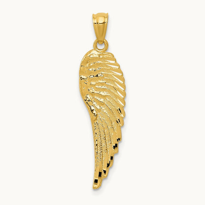 Polished and Textured Angel Wing Pendant — 14K Yellow Gold