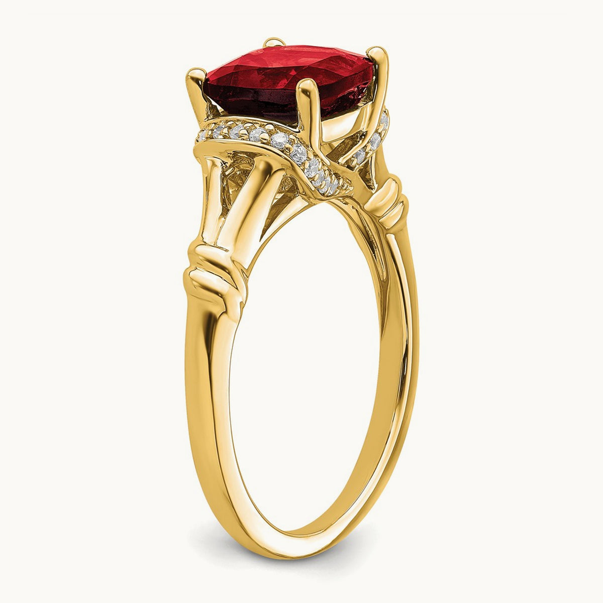 Garnet and Diamond Ring — 14K Yellow Gold, 7